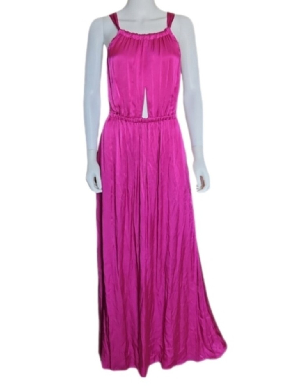 RAQUEL ALLEGRA | Magenta Hammered Satin Keyhole Halter Maxi Dress Size 0